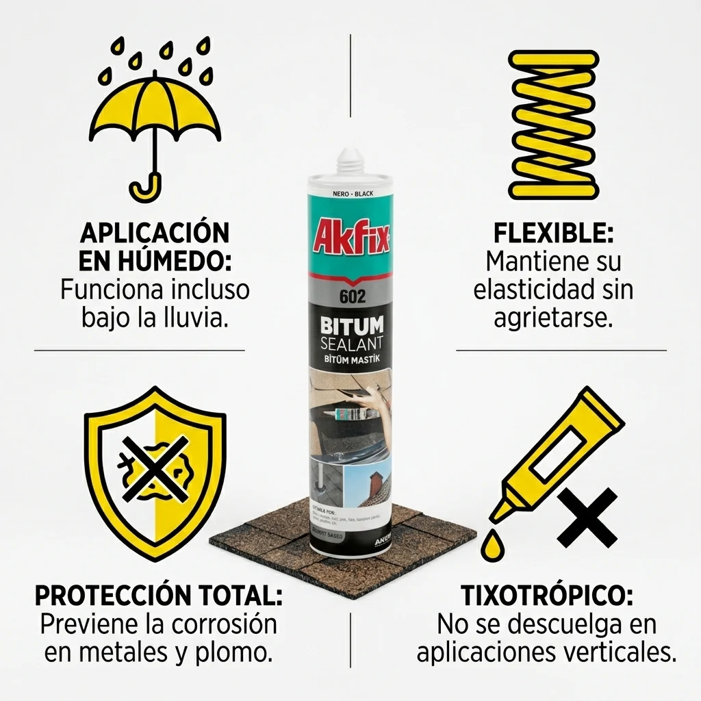 Infografía técnica de Sellador butílico Akfix: características, usos y ventajas